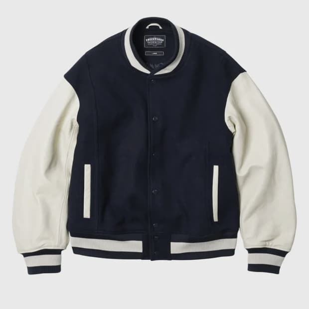 프리즘웍스 카우하이드 레더 바시티 자켓 L 네이비