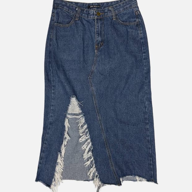 damaged slit denim skirt