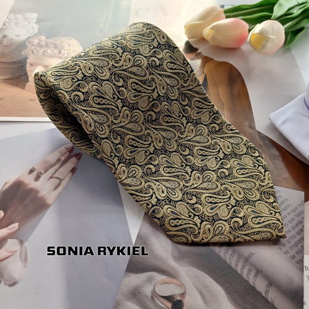 소니아 리키엘 실크 골드 페이즐리 넥타이 10cm A+등급 A18796
