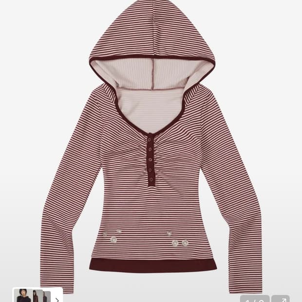 일리고 레이어 스트라이프 후드 버건디