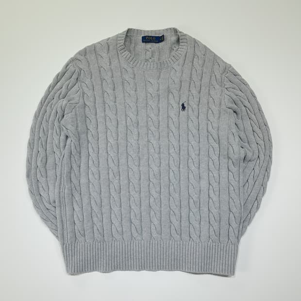 CL426 M 폴로 코튼 케이블 아이스 그레이 크루넥 니트 스웨터
