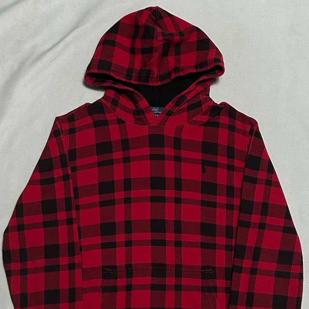 XL 폴로랄프로렌 피그먼트 타탄체크 후드티