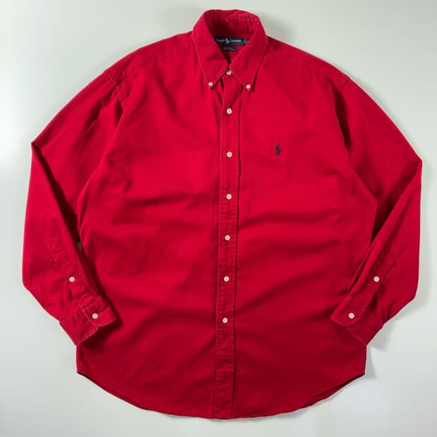 Polo  폴로 랄프로렌 90,s 자수 코튼 레드 셔츠 