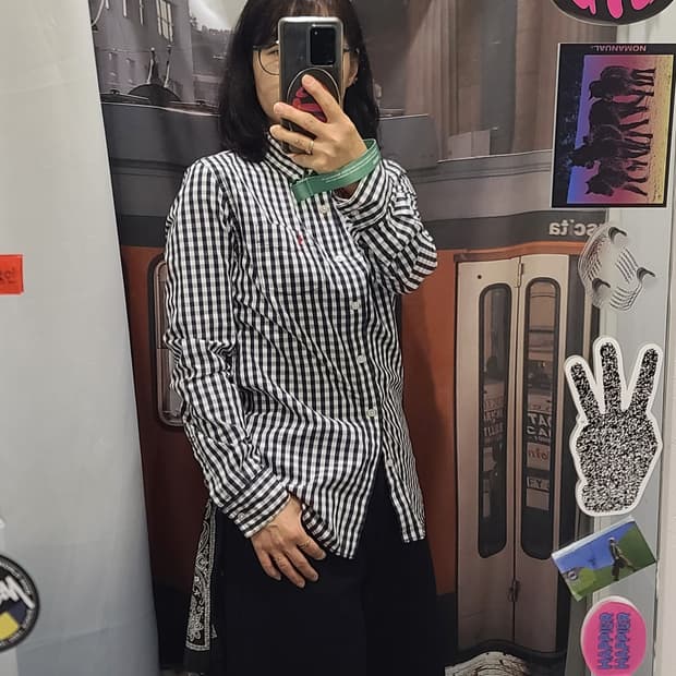 흰검 체크 셔츠 