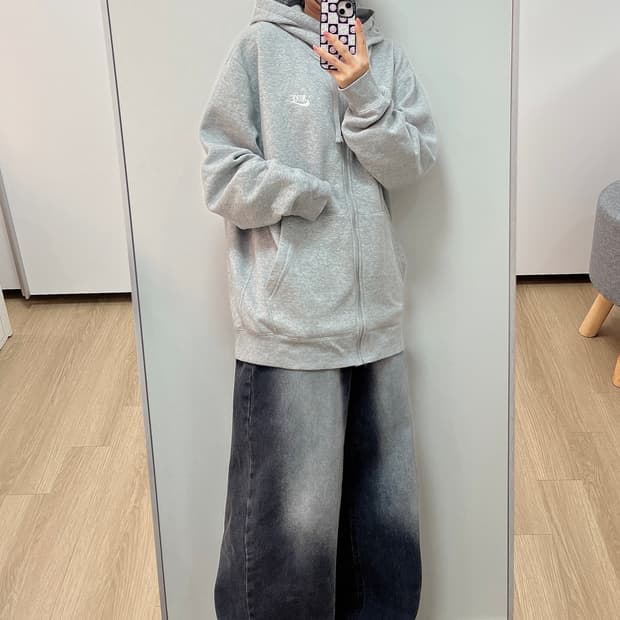나이키 자수로고 그레이 후드집업