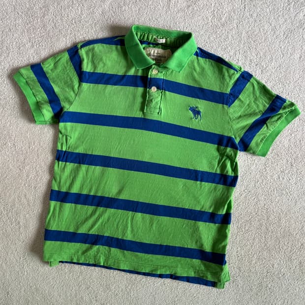아베크롬비 그린블루 스트라이프 배색 카라 반팔티