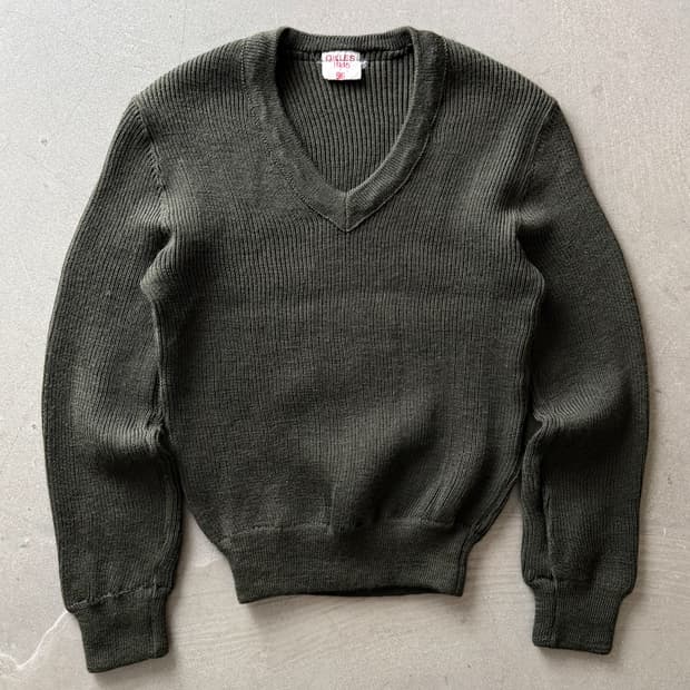80s French Army V-Neck Knit Sweater