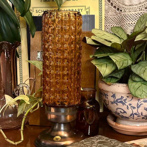 일본 빈티지 앰버 글라스 캔들 홀더 