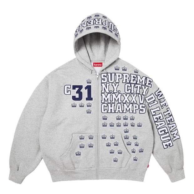 슈프림 리그 챔스 집업 후드 스웨트셔츠 헤더 그레이 25FW 사이즈L