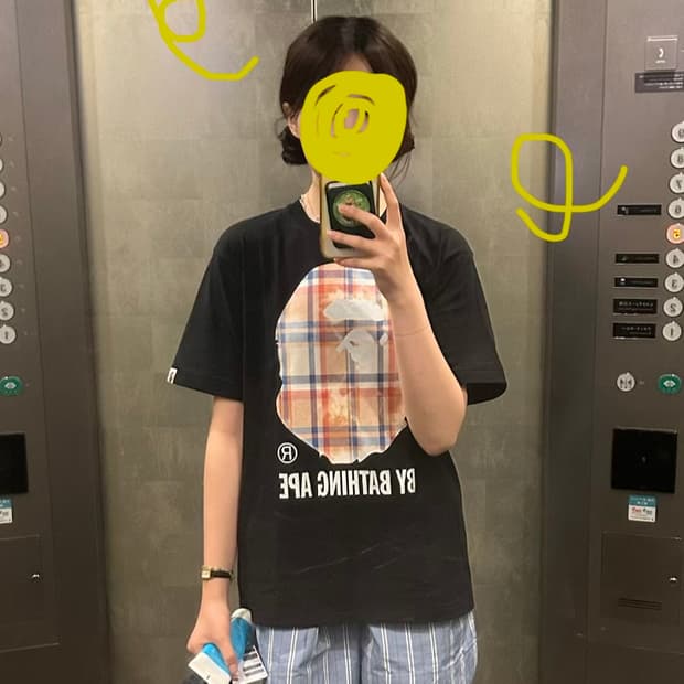 베이프 블리치드 베이프 체크 바이 베이싱 에이프 티셔츠