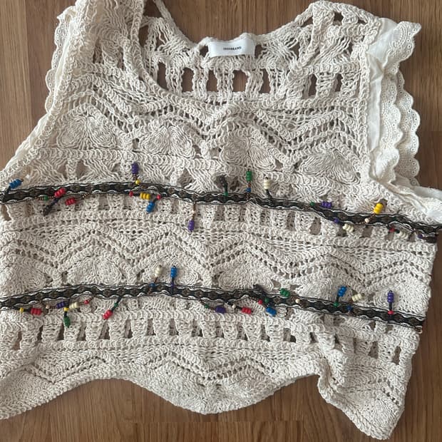 인디브랜드 뜨개질 crochet 조끼 인디언 장식