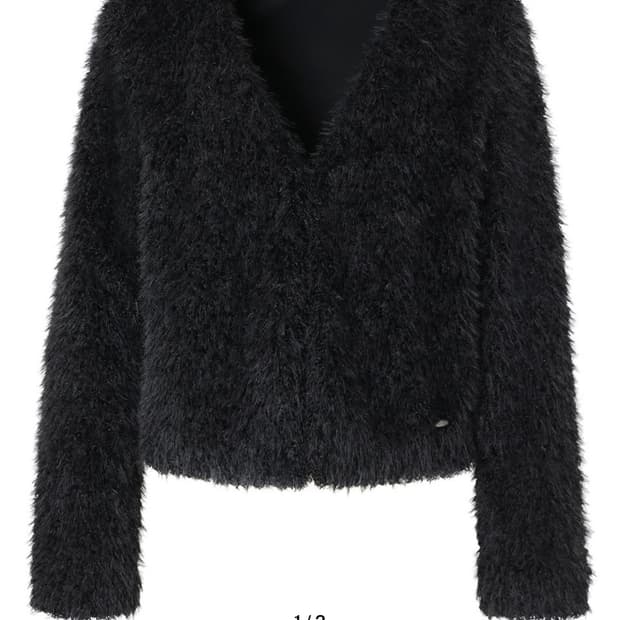 이네기 Feather Fur Cardigan (black)
