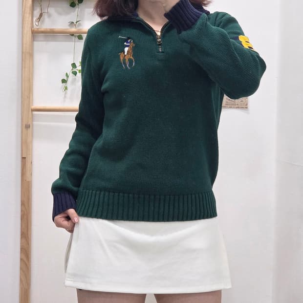[프립]L(14-16)/폴로 랄프로렌 빅포니 반집업 니트