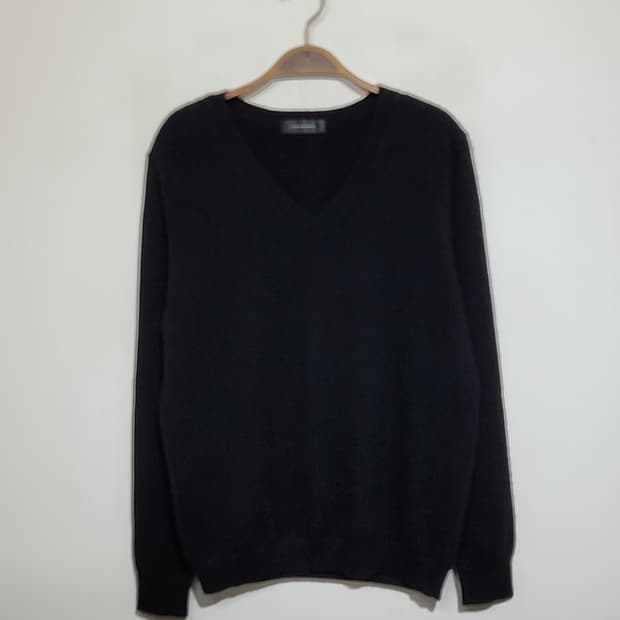 (L) 캐시미어 니트 블랙 무지 브이넥 스웨터 