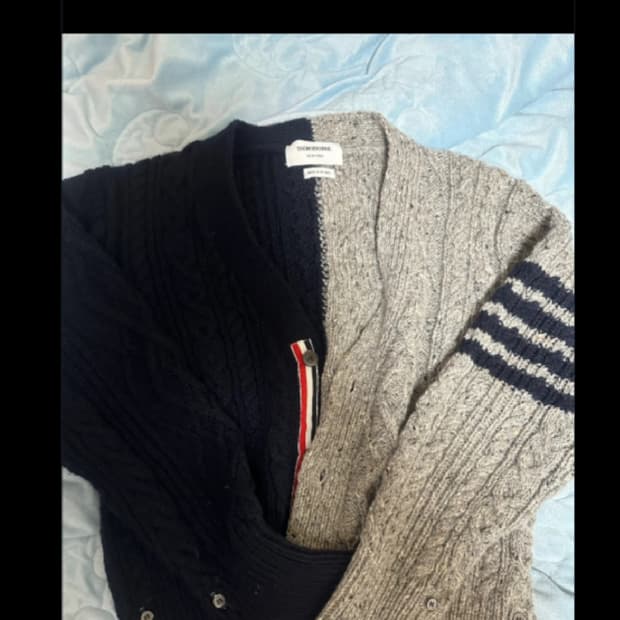 톰브라운 투톤 울 니트 가디건