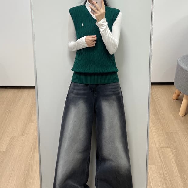 폴로 랄프로렌 신형 그린 케이블 니트 코튼 조끼