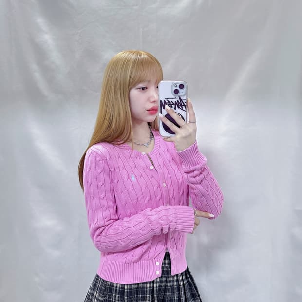 폴로 랄프로렌 핑크 포니 꽈배기 가디건 