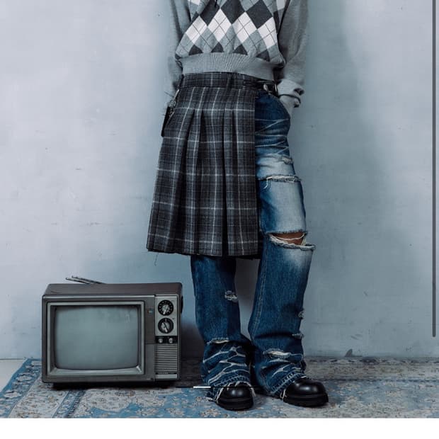 레씨토 체크 롱 스커트 그레이