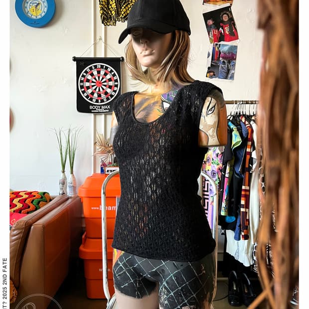 Japanese Vintage Black Mesh Sleeveles