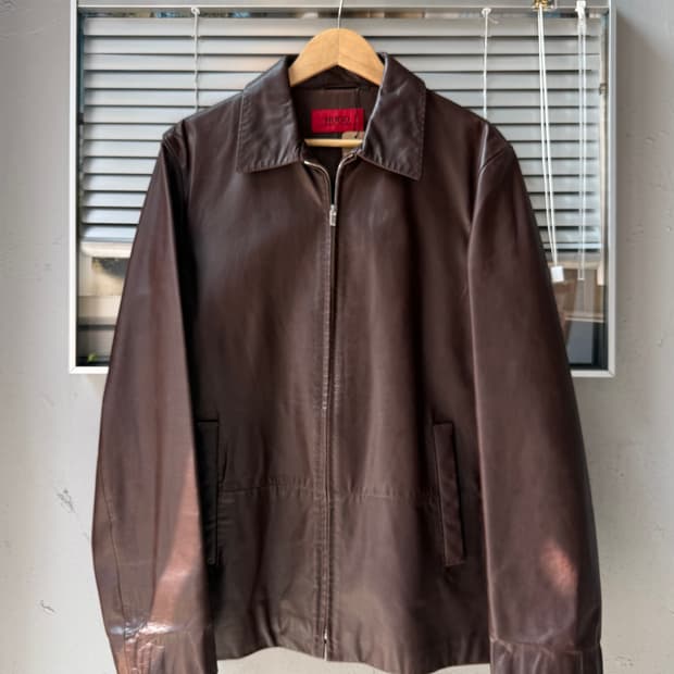 HUGO BOSS brown calfskin leather jacket