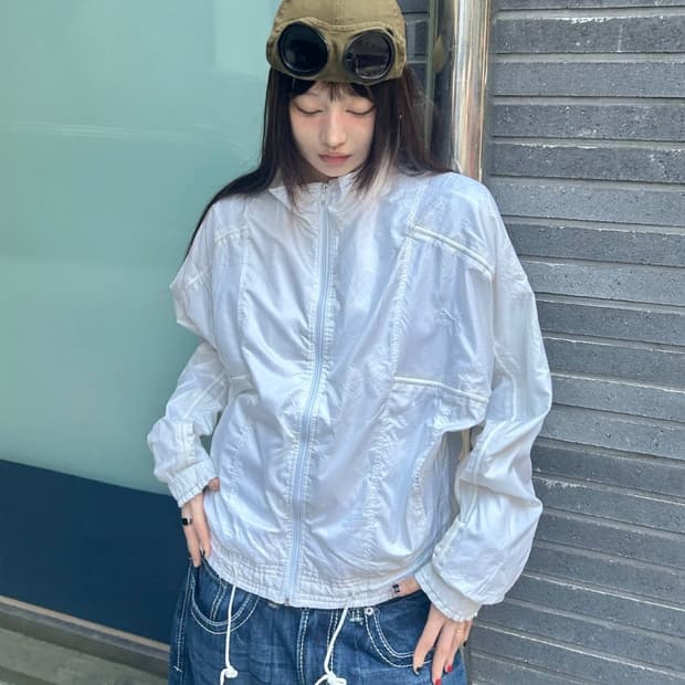 90s PUMA 화이트 크롭 윈드브레이커