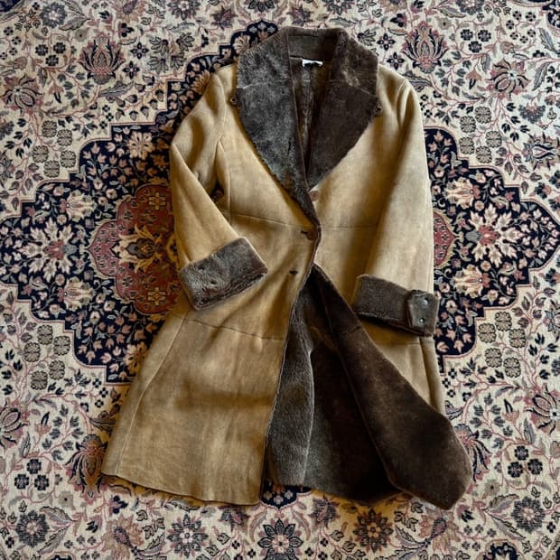 아르마니 꼴레지오니 스웨이드 시어링 레더 코트 55~66