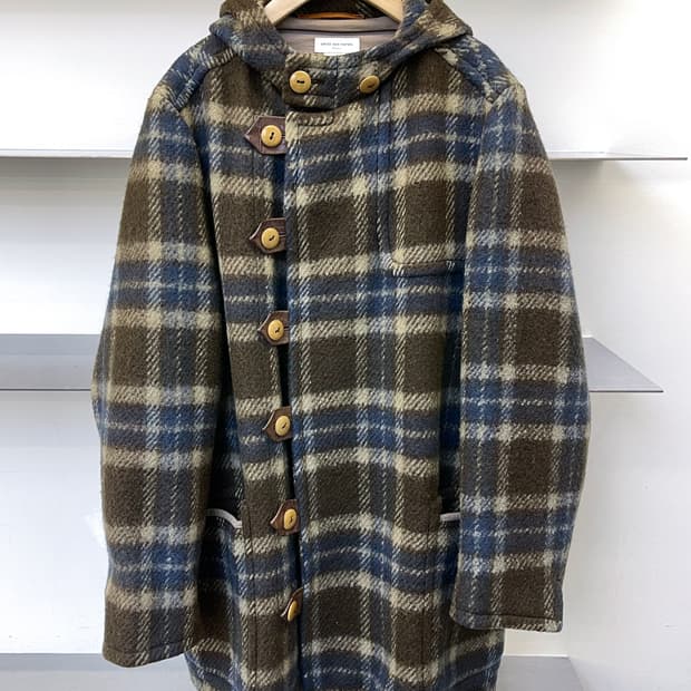 드리스 반 노튼 체크 울 더플 후드 코트