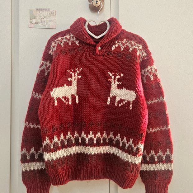 빈티지 크리스마스 레드 코위찬 니트