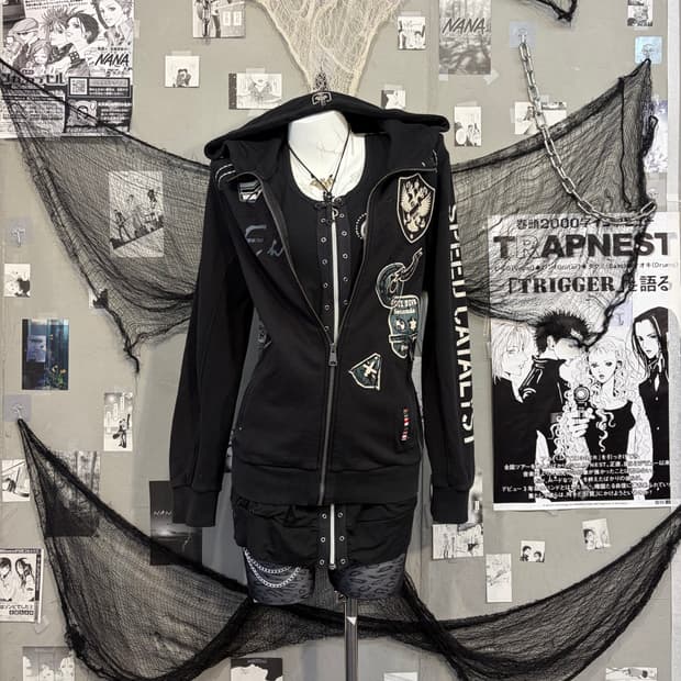 EXR Y2K patch stitch hoodie zip up