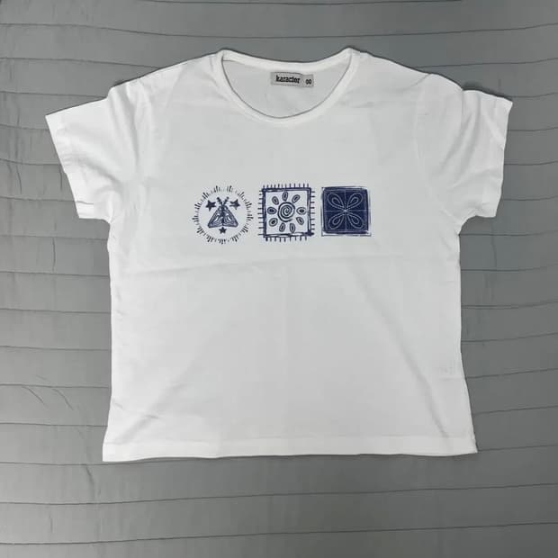 카락터 반팔티 stamp crop half t-shirts white