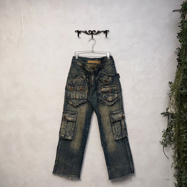 Vintage washing multi pocket cargo pants