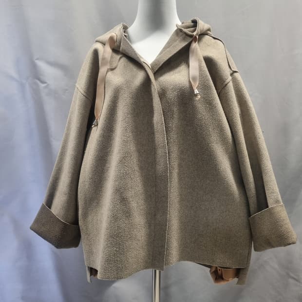 후드 모직 코트 베이지 여성