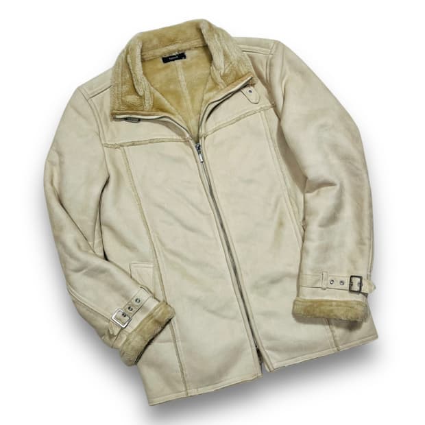 Famock 크림 스웨이드 비건 본디지 무스탕 자켓