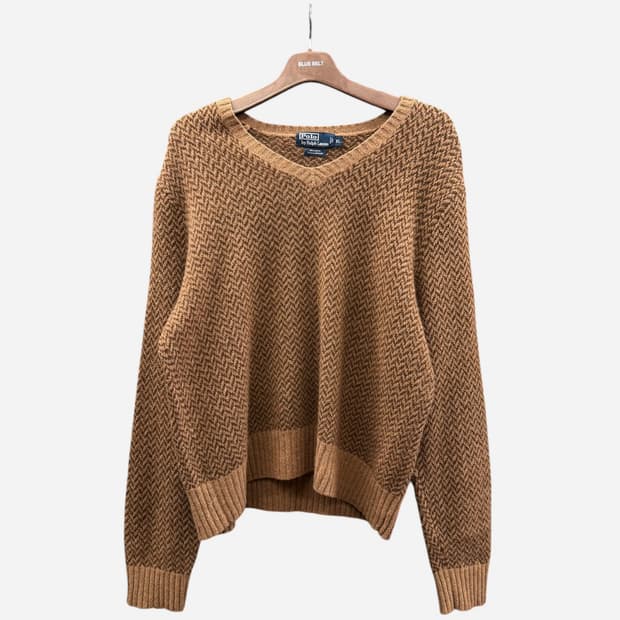 폴로 랄프로렌 울니트 V넥 헤링본패턴 디테일 루즈핏 브라운