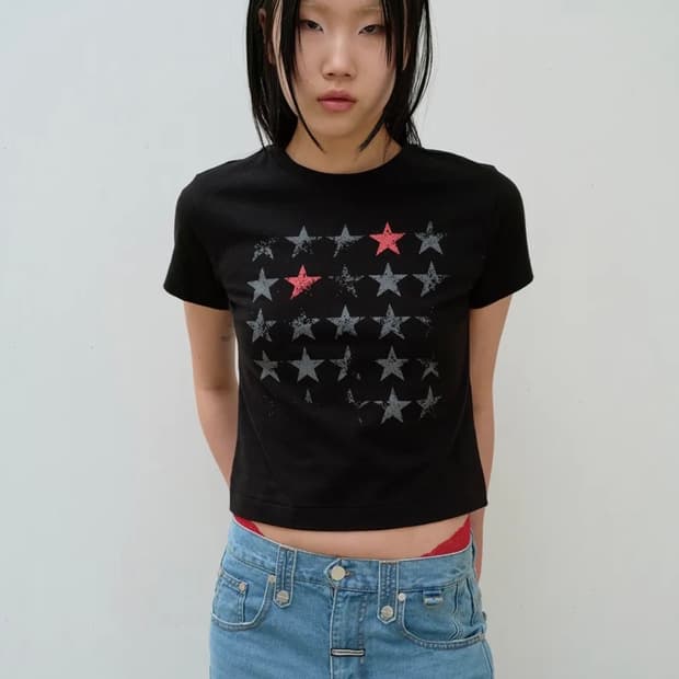 Thevinylhouse 페이디드 스타 티 블랙