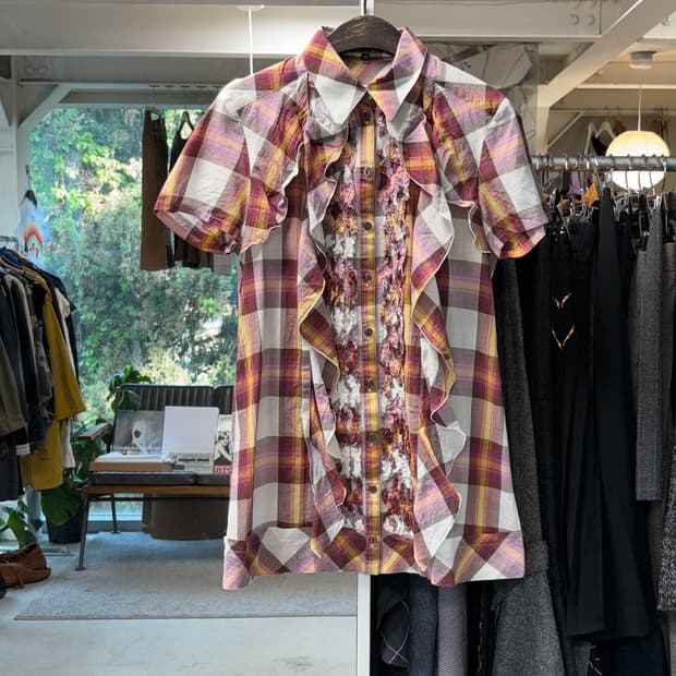 아츠로 타야마 프릴 체크 셔츠