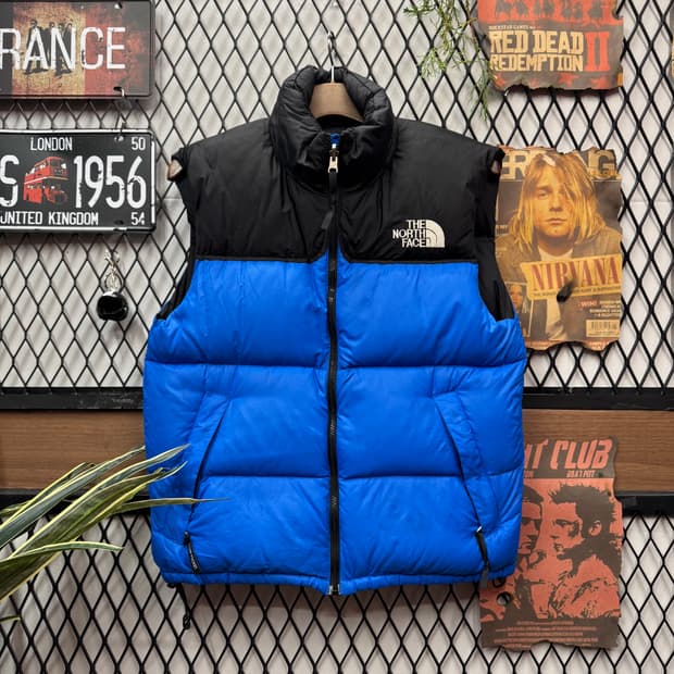 노스페이스 패딩 베스트 하이넥 투포켓 포인트 블루 블랙 배색