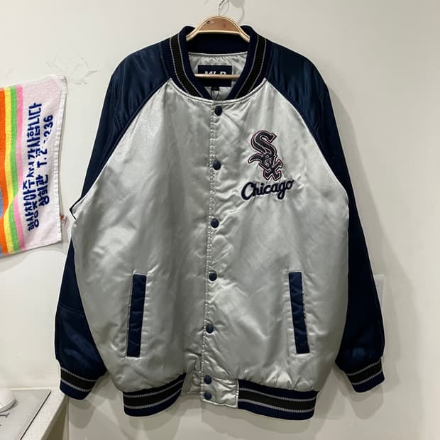 388 00s mlb 시카고 화이트삭스 누빔 사틴 바시티 스타디움 자켓