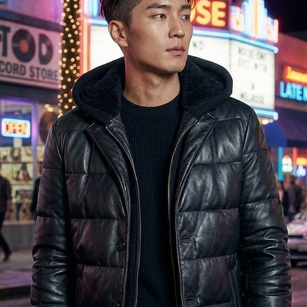 바쏘옴므 블랙컬러 프리미엄 천연 양가죽 구스다운 자켓