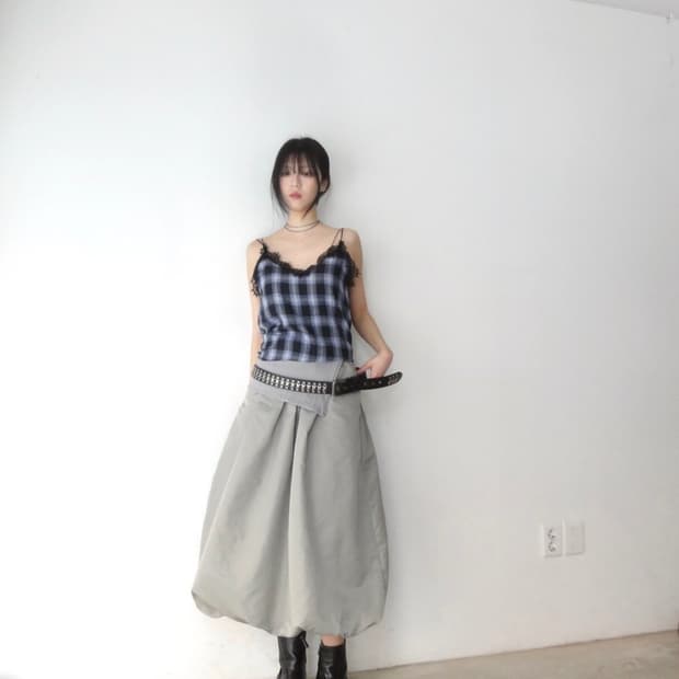 Lace check sleeveless / navy