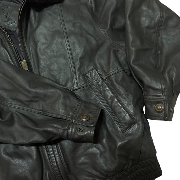 YSL 입생로랑 다크브라운 양가죽 봄버 퍼자켓