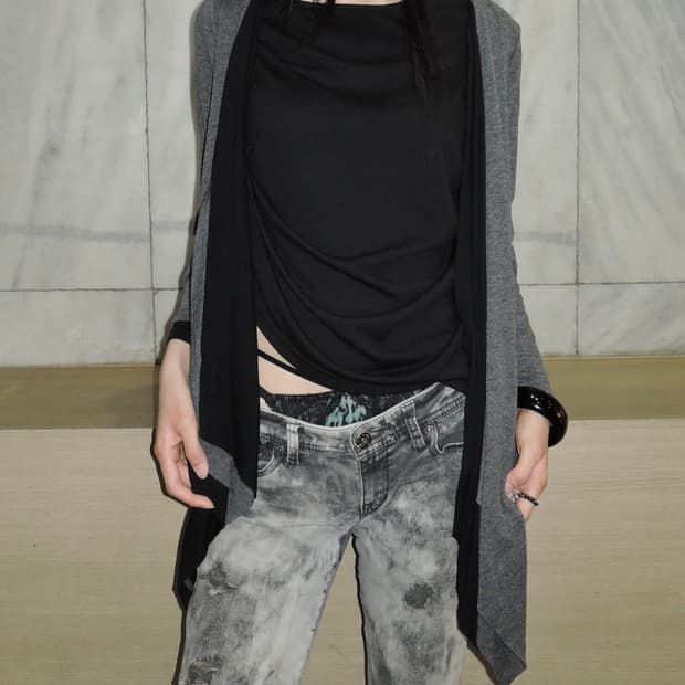 Layered Asymmetric Drape Cardigan