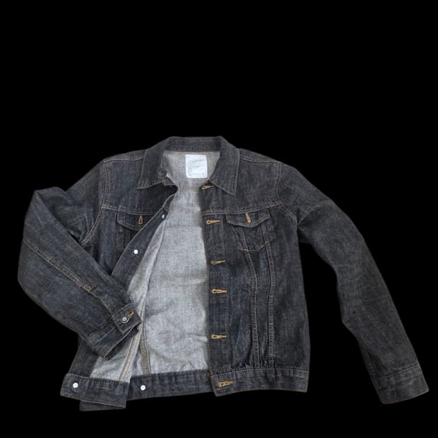 크롭 흑청 옐로우 스티치 트러커