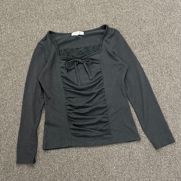 M)Japanese vintage 여성 레이스 셔링 롱슬리브