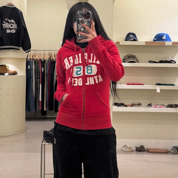 타미힐피거 빈티지 레드 스펠아웃 후드집업 U1201