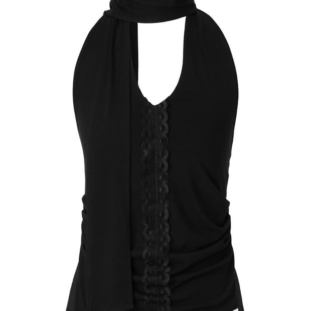 이네기 Lace Halter Tie Top (black)