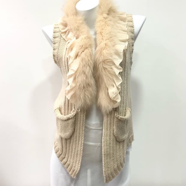 fox fur lace&back detail knit vest 
