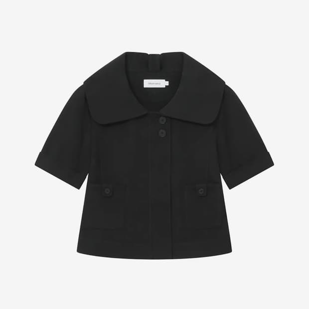 Rolled button short sleeve jacket BLACK