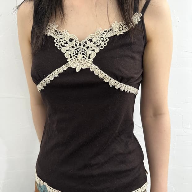 brown lace sleeveless 