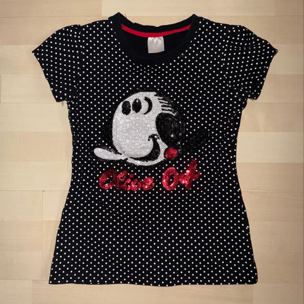 Olive Oyl 스프링클 블랙 도트 반팔 티셔츠 레트로